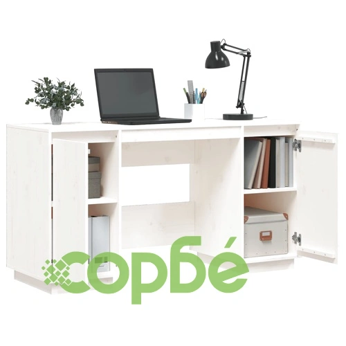 Бюро, бяло, 140x50x75 см, борово дърво масив ➤ топ цена ➤ sorbe.bg