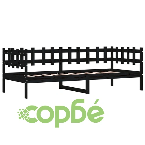 Дневно легло, черно, борово дърво масив, 90x200 см ➤ топ цена ➤ sorbe.bg