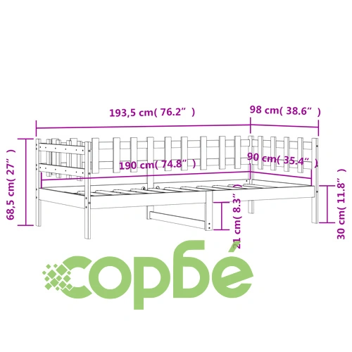 Дневно легло без матрак, 90x190 см, борово дърво масив ➤ топ цена ➤ sorbe.bg