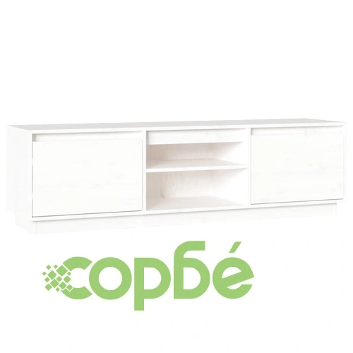 ТВ шкаф, бял, 140x35x40 см, бор масив ➤ топ цена ➤ sorbe.bg
