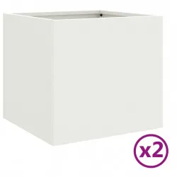 Кашпи, 2 бр, Бели, 32x30x29 см, студеновалцувана стомана