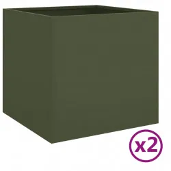 Кашпи, 2 бр, маслиненозелени, 42x40x39 см, стомана