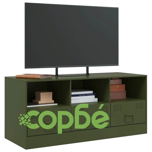 ТВ шкаф, маслиненозелен, 99x39x44 см, стомана ➤ топ цена ➤ sorbe.bg