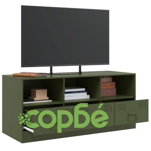 ТВ шкаф, маслиненозелен, 99x39x44 см, стомана ➤ топ цена ➤ sorbe.bg