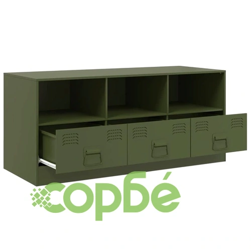 ТВ шкаф, маслиненозелен, 99x39x44 см, стомана ➤ топ цена ➤ sorbe.bg