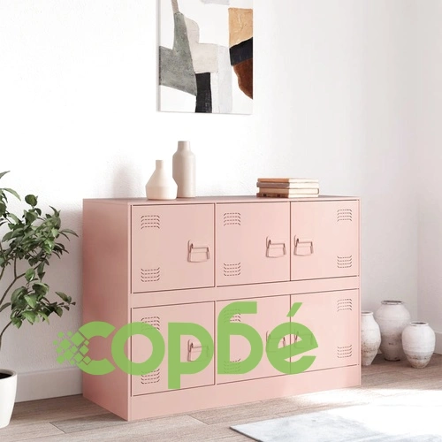 Бюфет, розов, 99x39x73 см, стомана ➤ топ цена ➤ sorbe.bg