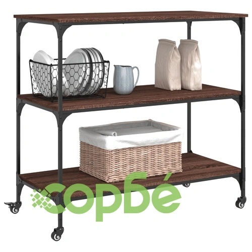 Кухненска количка, кафяв дъб, 102x50x95 см, инженерно дърво ➤ топ цена ➤ sorbe.bg