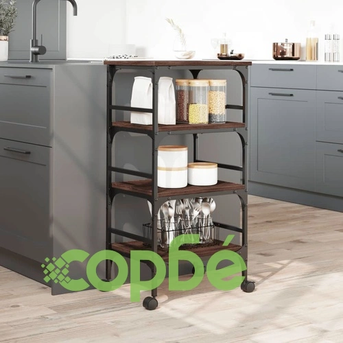 Кухненска количка, кафяв дъб, 45x35x89,5 см, инженерно дърво ➤ топ цена ➤ sorbe.bg