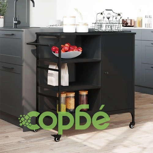 Кухненска количка, черна, 87,5x38,5x84,5 см, инженерно дърво ➤ топ цена ➤ sorbe.bg
