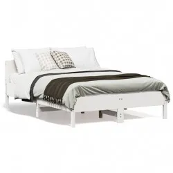 Рамка за легло с табла, бяла, 120x190 см, борово дърво масив