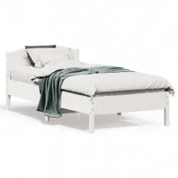 Рамка за легло с табла, бяла, 90x190 см, борово дърво масив