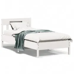 Рамка за легло с табла, бяла, 90x200 см, борово дърво масив