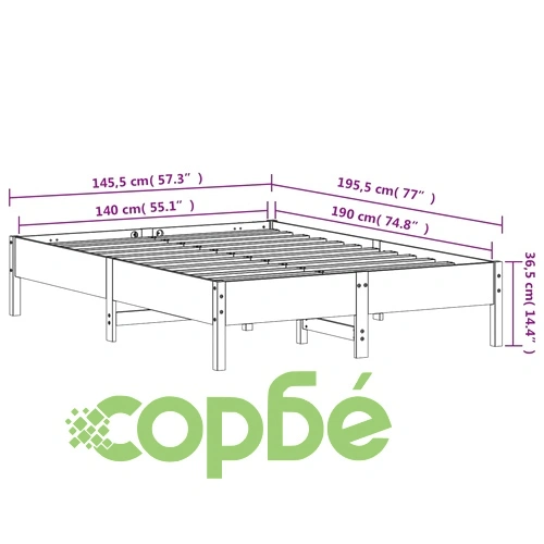 Рамка за легло без матрак, восъчнокафяв, 140x190 см, бор масив ➤ топ цена ➤ sorbe.bg