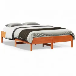 Рамка за легло, восъчнокафяв, 135x190 см, борово дърво масив
