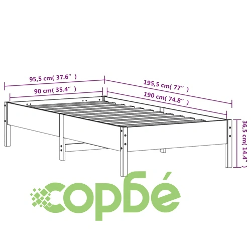 Рамка за легло без матрак, 90x190 см, масивна чамова дървесина ➤ топ цена ➤ sorbe.bg