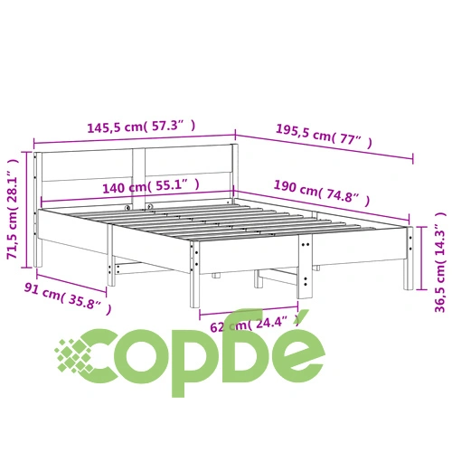 Рамка за легло без матрак, 140x190 см, масивна чамова дървесина ➤ топ цена ➤ sorbe.bg