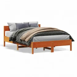 Рамка за легло с табла, восъчнокафяв, 140x190 см, масивно дърво