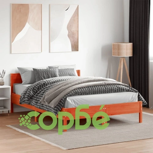 Рамка за легло без матрак, восъчнокафяво, 135x190 см, бор масив ➤ топ цена ➤ sorbe.bg
