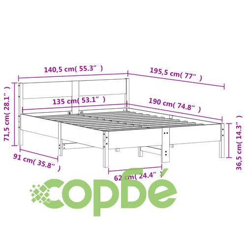 Рамка за легло без матрак, восъчнокафяво, 135x190 см, бор масив ➤ топ цена ➤ sorbe.bg