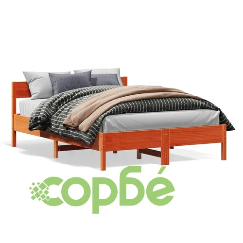 Рамка за легло без матрак, восъчнокафяво, 135x190 см, бор масив ➤ топ цена ➤ sorbe.bg
