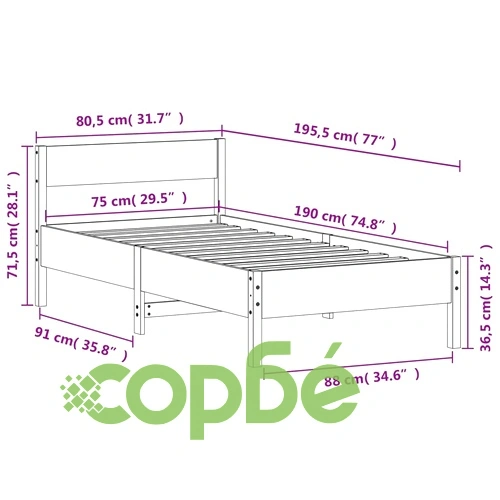 Рамка за легло без матрак, бял, 75x190 см, борово дърво масив ➤ топ цена ➤ sorbe.bg