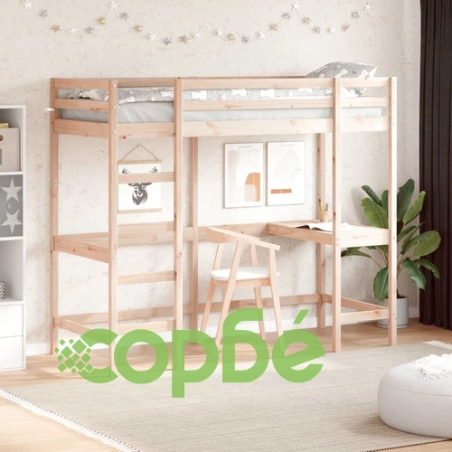 Таванско легло с бюро 80x200 см масивна дървесина бор ➤ топ цена ➤ sorbe.bg