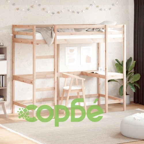 Таванско легло с бюро 90x190 см масивна дървесина бор ➤ топ цена ➤ sorbe.bg