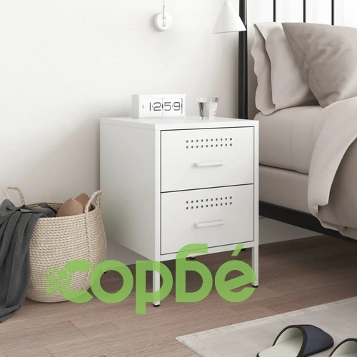 Нощно шкафче, бяло, 36x39x50,5 см, стомана ➤ топ цена ➤ sorbe.bg