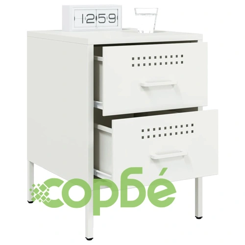 Нощно шкафче, бяло, 36x39x50,5 см, стомана ➤ топ цена ➤ sorbe.bg