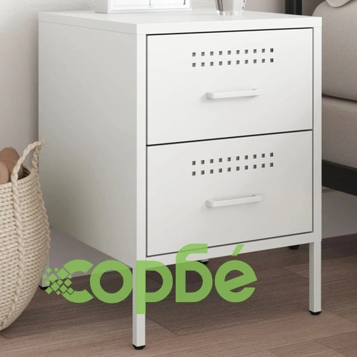 Нощно шкафче, бяло, 36x39x50,5 см, стомана ➤ топ цена ➤ sorbe.bg