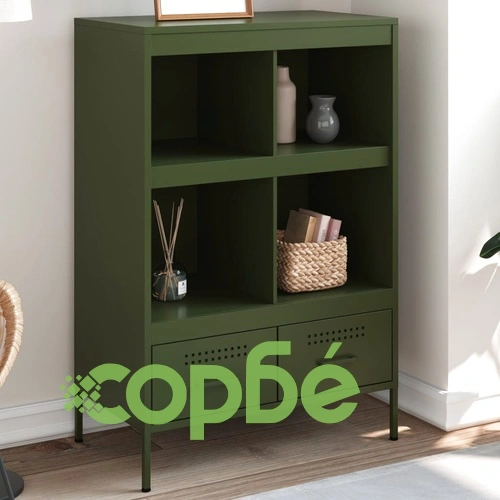 Висок шкаф, маслиненозелен, 68x39x101,5 см, стомана ➤ топ цена ➤ sorbe.bg