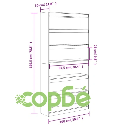 Библиотека/разделител за стая, 100x30x199,5 см, бор масив ➤ топ цена ➤ sorbe.bg