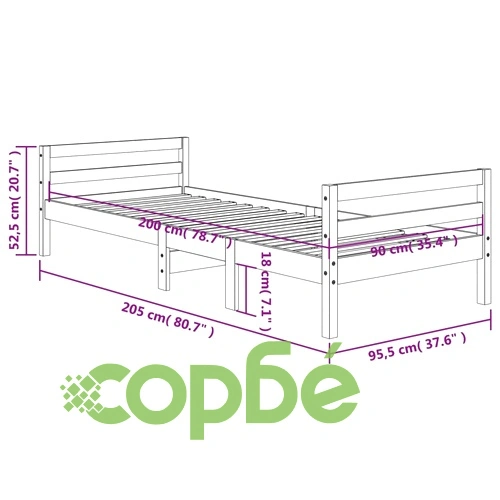 Рамка за легло без матрак, восъчнокафяво, 90x200 см, бор масив ➤ топ цена ➤ sorbe.bg