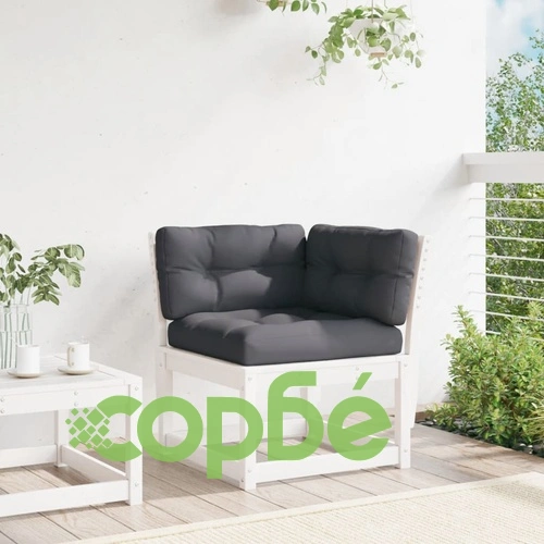 Градински ъглов диван с възглавници бял 73x73x78 см бор масив ➤ топ цена ➤ sorbe.bg