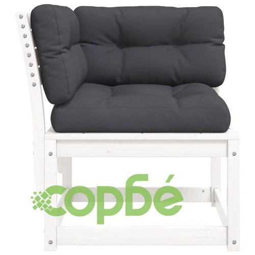 Градински ъглов диван с възглавници бял 73x73x78 см бор масив ➤ топ цена ➤ sorbe.bg