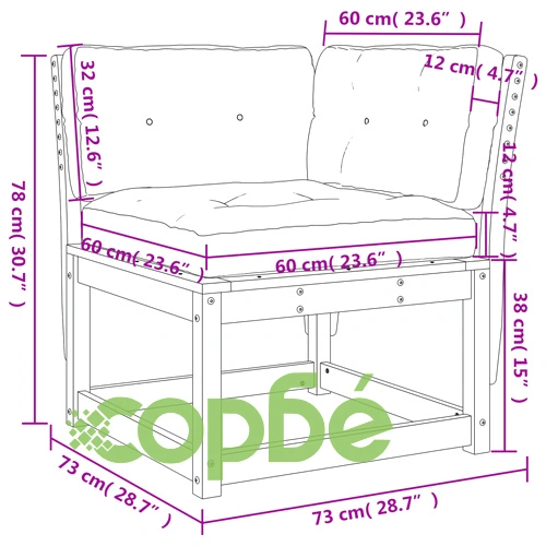 Градински ъглов диван с възглавници бял 73x73x78 см бор масив ➤ топ цена ➤ sorbe.bg