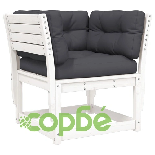 Градинско кресло с подлакътник, с възглавници, бял, бор масив ➤ топ цена ➤ sorbe.bg