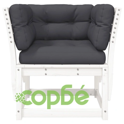 Градинско кресло с подлакътник, с възглавници, бял, бор масив ➤ топ цена ➤ sorbe.bg