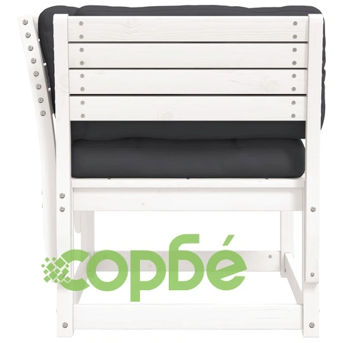 Градинско кресло с подлакътник, с възглавници, бял, бор масив ➤ топ цена ➤ sorbe.bg