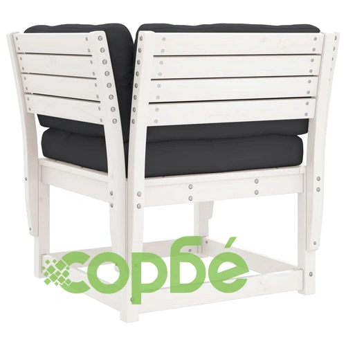 Градинско кресло с подлакътник, с възглавници, бял, бор масив ➤ топ цена ➤ sorbe.bg