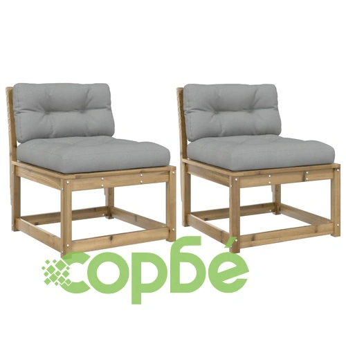 Градински дивани с възглавници, 2 бр, импрегнирано борово дърво ➤ топ цена ➤ sorbe.bg
