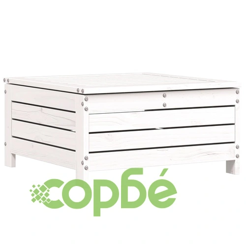 Градинска табуретка с възглавница, бяла, борова дървесина масив ➤ топ цена ➤ sorbe.bg