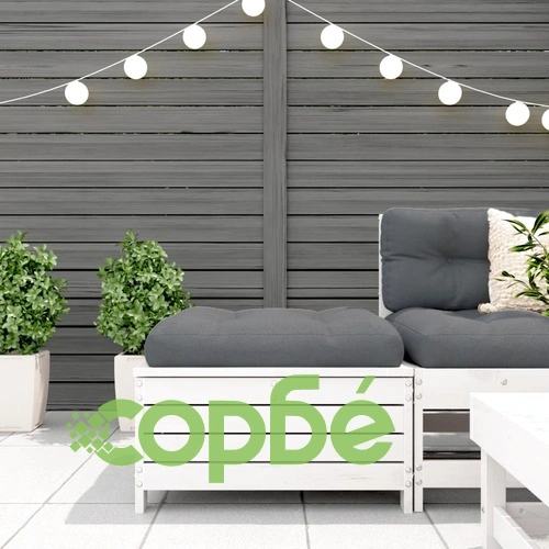 Градинска табуретка с възглавница, бяла, борова дървесина масив ➤ топ цена ➤ sorbe.bg