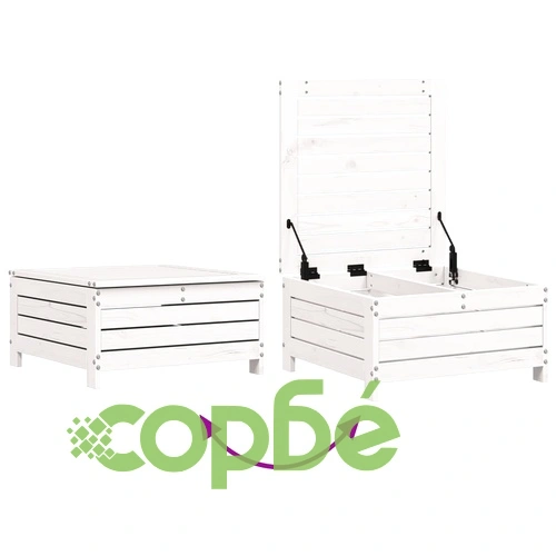 Градинска табуретка с възглавница, бяла, борова дървесина масив ➤ топ цена ➤ sorbe.bg