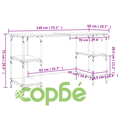 Бюро, опушен дъб, 140x50x75 см, метал и инженерно дърво ➤ топ цена ➤ sorbe.bg
