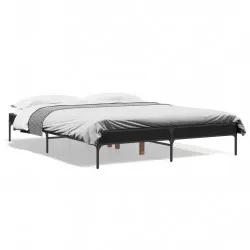 Рамка за легло, черна, 160x200 см, инженерно дърво и метал