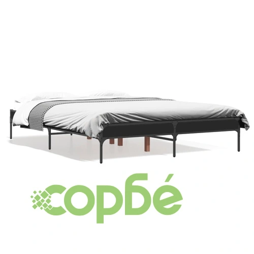 Рамка за легло, черна, 135x190 см, инженерно дърво и метал ➤ топ цена ➤ sorbe.bg