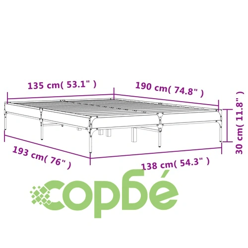Рамка за легло, черна, 135x190 см, инженерно дърво и метал ➤ топ цена ➤ sorbe.bg