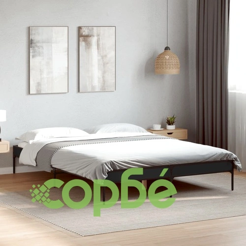 Рамка за легло, черна, 135x190 см, инженерно дърво и метал ➤ топ цена ➤ sorbe.bg