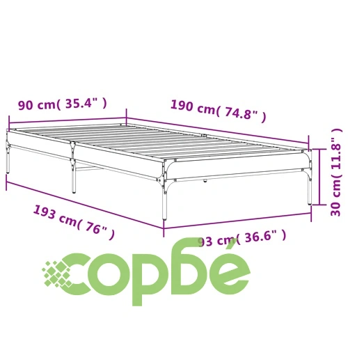 Рамка за легло, черна, 90x190 см, инженерно дърво и метал ➤ топ цена ➤ sorbe.bg